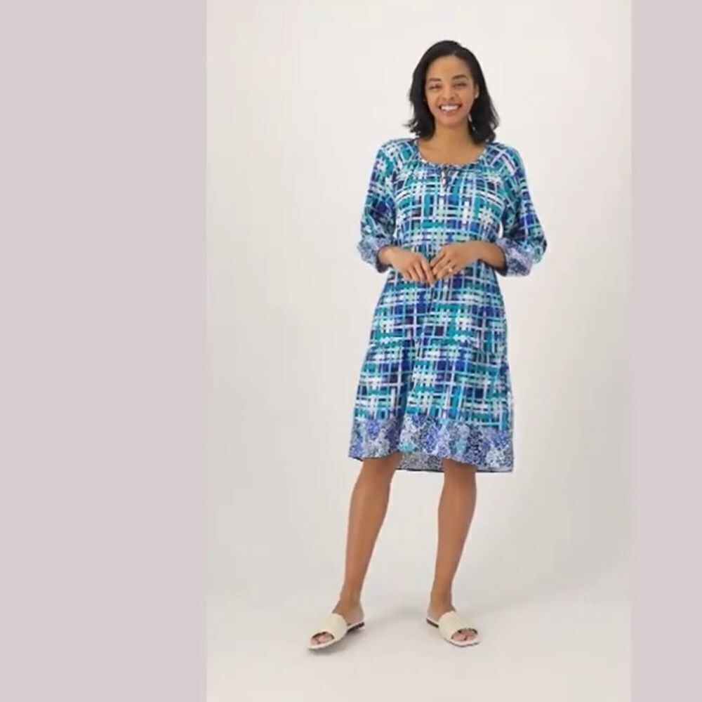 NWT Isaac Mizrahi Women's Blue Pattern Long Sleeve Midi Dress Pockets Size Large - Picture 5 of 8